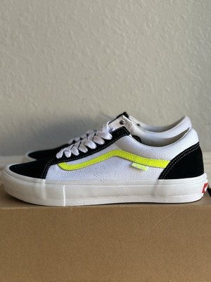 Vans Skate Old Skool Neon True White Yellow Canvas Suede Mens Size 11.5