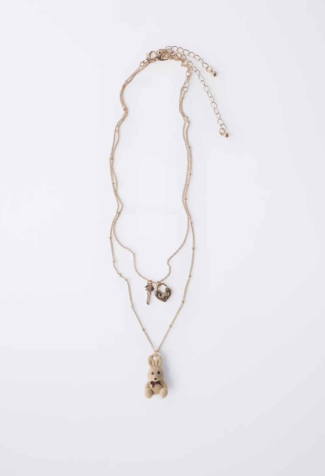 Zara Flocked Rabbit And Padlock Necklace
