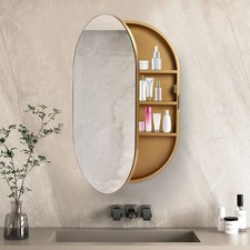 Medicine Cabinet Bathroom Mirror Cabinet Storage Shelves 20"x31" Wood Frame Gold