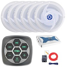 Metra Marine and Bluetooth Controller, 6x 5.25" 180W Blue LED Speakers, Amp, Kit