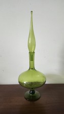 Vintage Blenko 6212 Olive Green Footed Decanter 22" Wayne Husted MCM