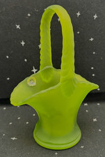 Vintage Westmorland Green Satin Glass Basket 6" 1970's Not Uranium Glass
