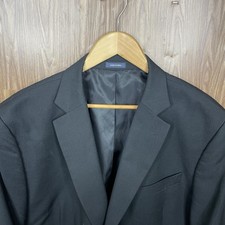 Stafford Blazer Jacket Mens 50R Black Wool Polyester Double Vented Two Buttons
