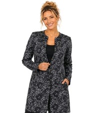 CAbi Women's Black Long Sleeve Gray Floral-Print Long Blazer Sz:small