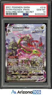 Pokemon 2021 Rayquaza VMAX 218/203 arte antiguo cielos en evolución gema como nueva PSA 10