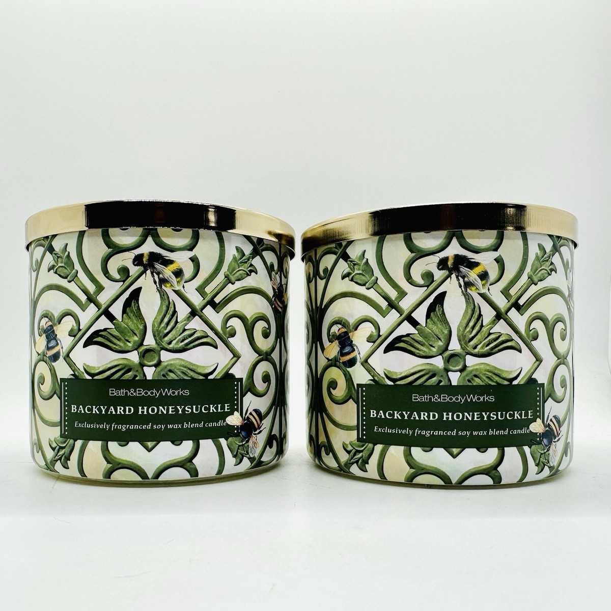 2/ BATH & BODY WORKS BACKYARD HONEYSUCKLE 3-WICK LARGE SCENTED