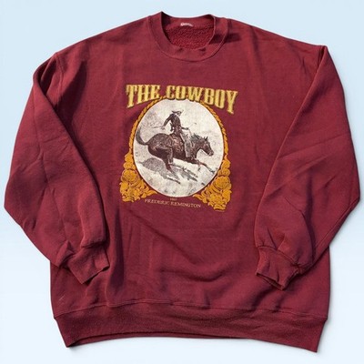 Vintage The Cowboy Sweatshirt Mens XL Red Frederic Remington Western Horse