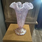 Fenton Pink Iridescent Vase w/Scallop Edge, 8” Excellent Condition