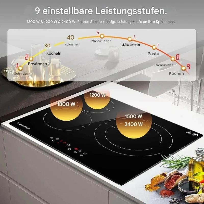 AMZCHEF Ceramic Hob 60cm Hot Plate 3 Hobs 5400W with 9 Settings - Image 4 of 4