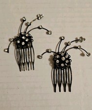 VTG Black Metal Hair Combs With Rhinestones READ