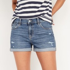 Old Navy Jean Shorts Boyfriend Short Mid Rise Size 8 Rolled Hem Distressed