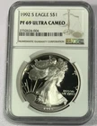 American Silver Eagle 1992-S One Ounce Silver Coin: NGC PF 69 Ultra Cameo