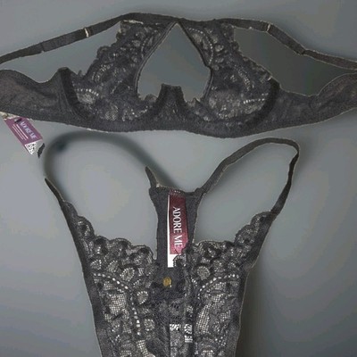 Adore Me Black Lace Underwire Floral Bra Set Adjustable Strap 32A