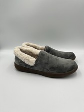 Vionic Clare Womens 6.5 Slipper Shoes Gray Velvet Faux Fur Detail Comfort Insert