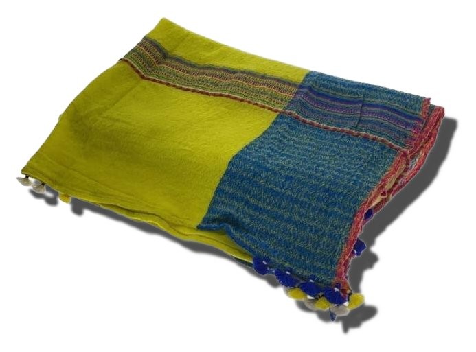 INJIRI Patchwork Large Scarf Wool Yellow Authenti… - image 1