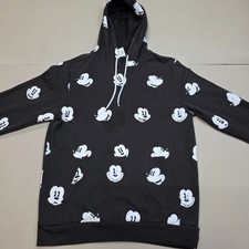 Disney Mickey Mouse All Over Print Hoodie Mens Size M Black Pullover Sweatshirt