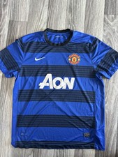 Nike Manchester united 2010-2011 Away Striped Black Blue Jersey T Shirt Size XL