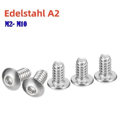 Linsenkopfschrauben DIN 7380 Edelstahl A2 Innensechskant M2 M2,5 M3 M4 M5 M6 M8