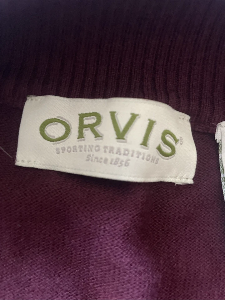Orvis Quarter Zip Sweater Mens Large Plum Cotton Silk Cashmere Blend Pullover - Image 3 of 4