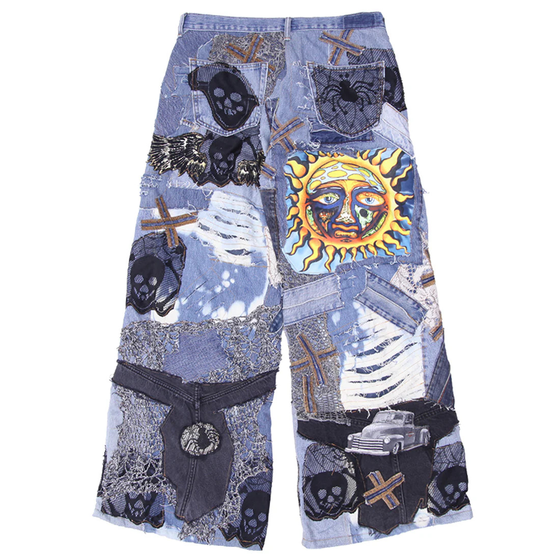 Distressed Multi Fabric Patched Wide Leg Jeans Unisex image 5