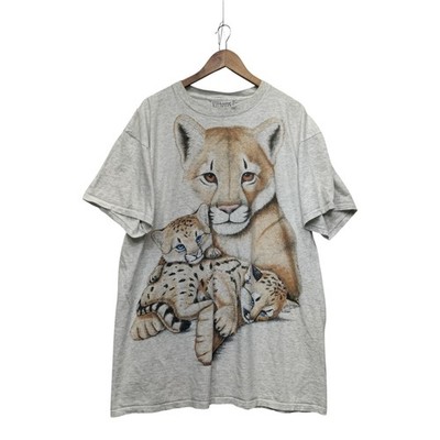 Vtg 90s Kittens T-Shirt Unisex OS Gray Mountain Lion Cougar Crew Neck USA