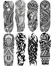 Tribal Tattoo Sleeves 8-Sheet Temporary Tattoos Black Totem