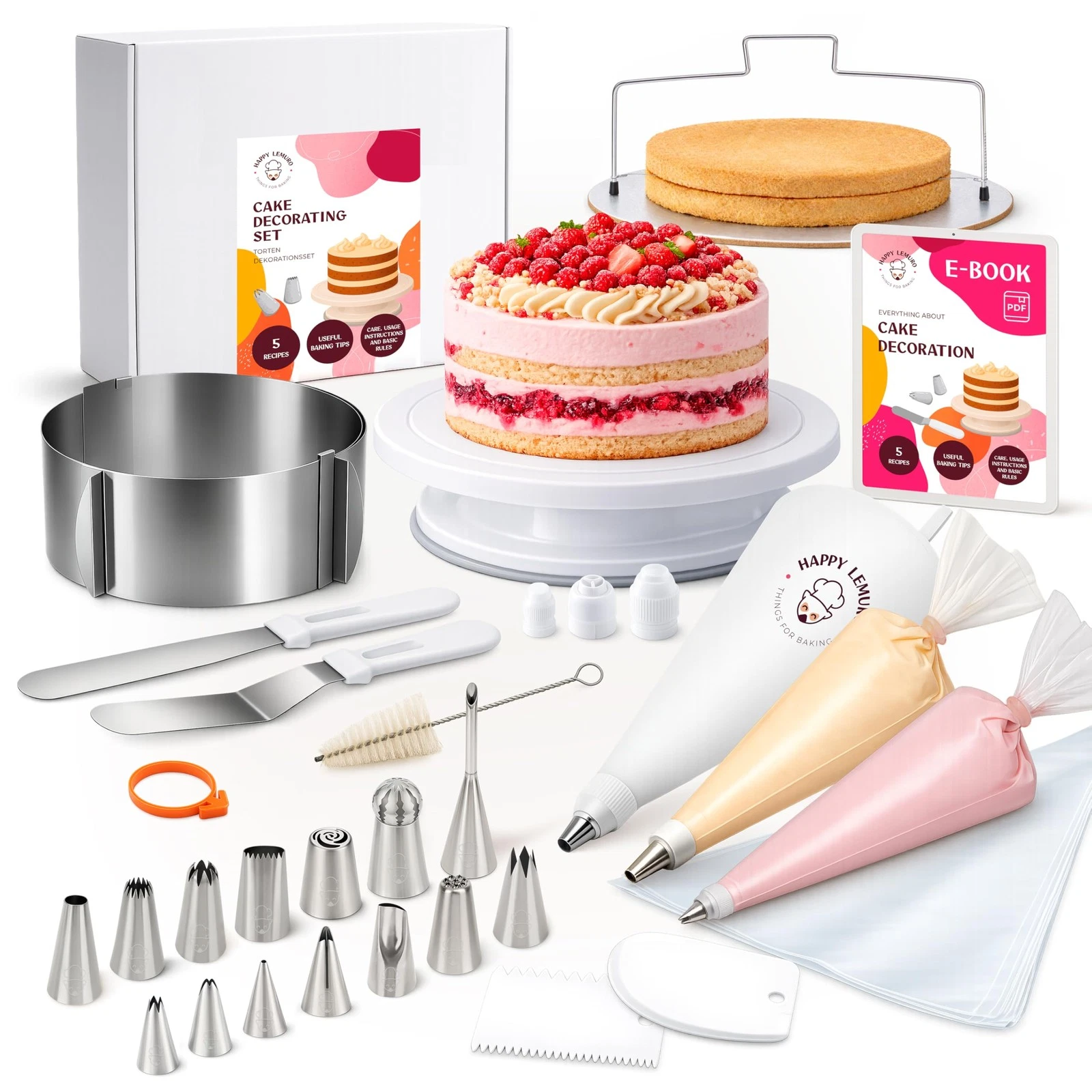 Cake Accessory Set with Premium Piping Nozzles & Piping Bag, Rotating Cake Pl...