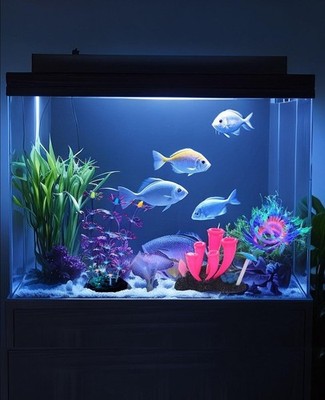 black light fish tank accessories ZtohPyo 4 Pieces Silicone Glow Fish Tank Decorations Plants with Simulation Silicone Coral, Artificial Horn Coral,Fluorescence Sea Anemone for