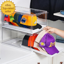 2 Pack Hat Organizer for Baseball Caps Clear Hats Holder Box with Drawer