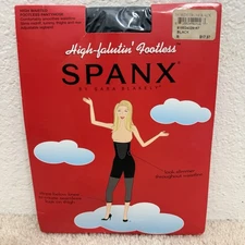 NEW SPANX High Waist Falutin Footless Panty Hose BLACK Size B Slimming USA Made