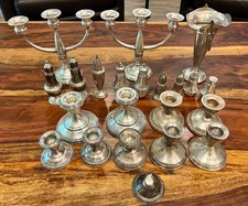 Sterling Silver Weighted Scrap Candlestick Candle Holder Salt Pepper over 9lbs