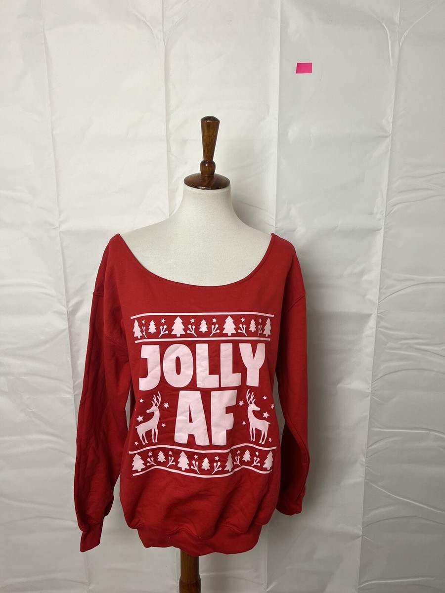 Women's Jolly AF Christmas Off The Shoulder Graphic Ugly