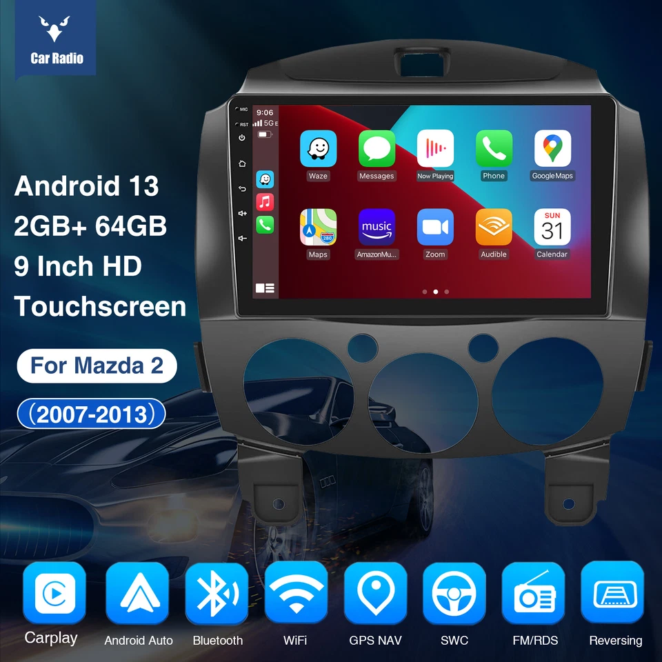 4G+64G Android 14 Car Stereo Fits Mazda 2 2007-2014 Apple Carplay GPS Navi Radio - image 3 of 4