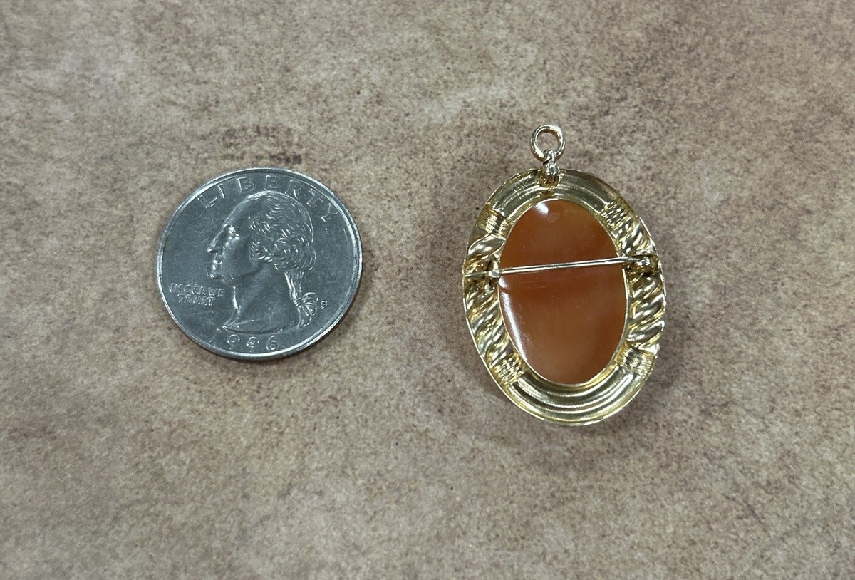Antique 14K Gold Cased Cameo Brooch Pendant View 3