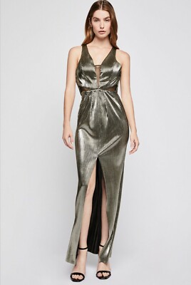 BCBGeneration Metallic Plisse Maxi Dress - Black-Gold Combo BCBGeneration Metallic Plisse Maxi Dress - Black-Gold Combo