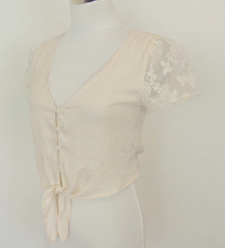 Blusa Anthropologie Mujer S Cry Bebé Romántica Cortada Corbata Cintura Manga Encaje Foto 4 de 4