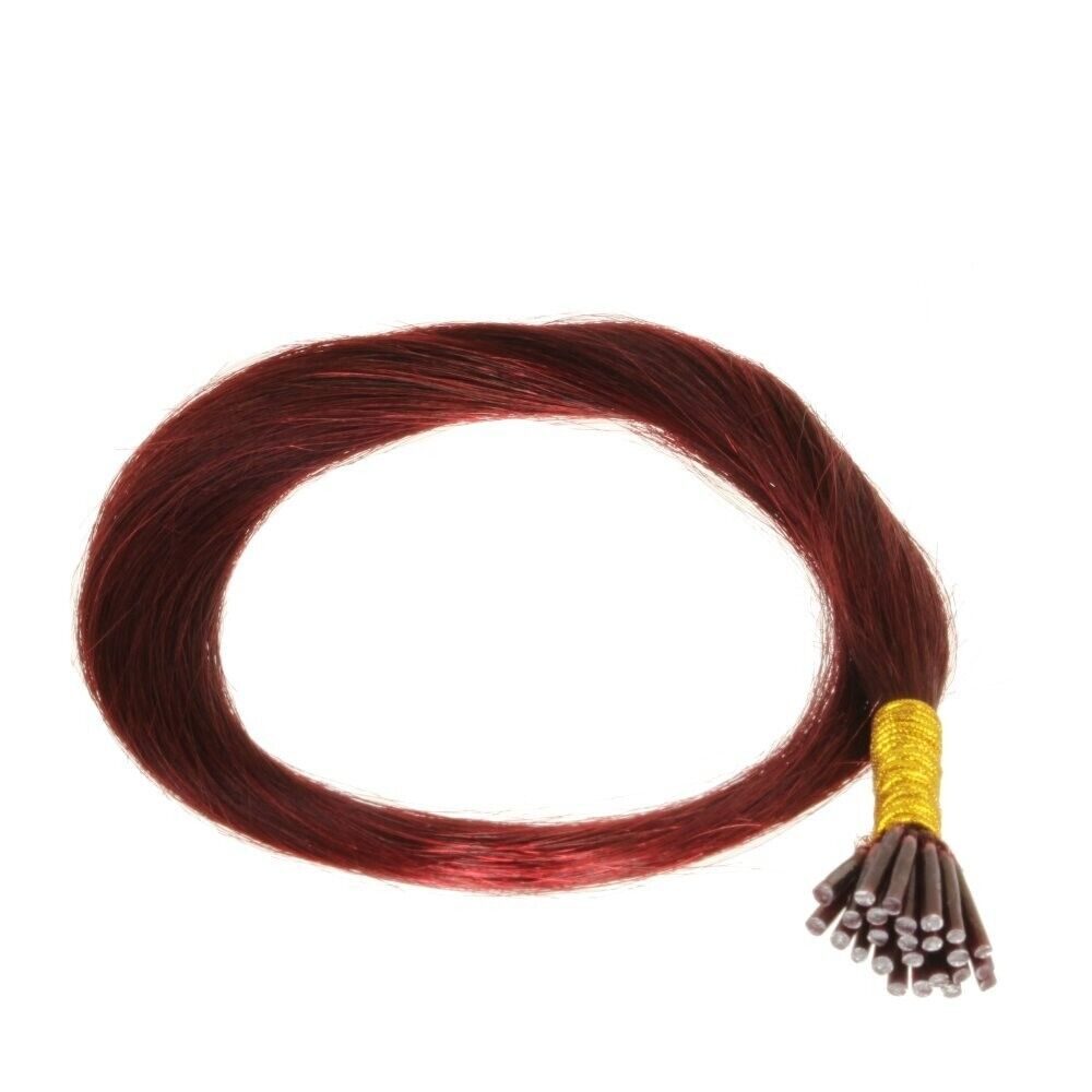 Hair2Heart 25x Microring I-Tip Extensions Echthaar 50cm Strähnen Glatt Haare Rot
