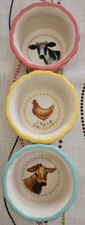 Pioneer Woman Set of Three (3) Gingham Farm Animal Ramekin Cups ~ Stoneware (1)