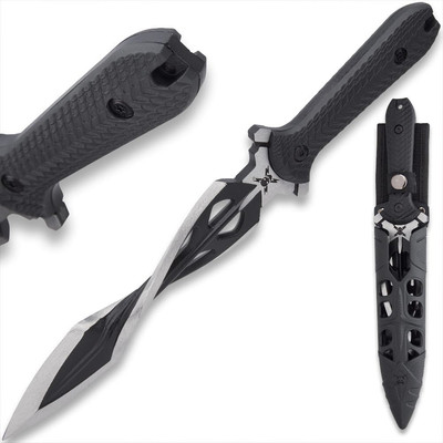 Tsunami Fixed Blade with Vortec Sheath | Twist Blade Design | 7 1/2'' Durable Two