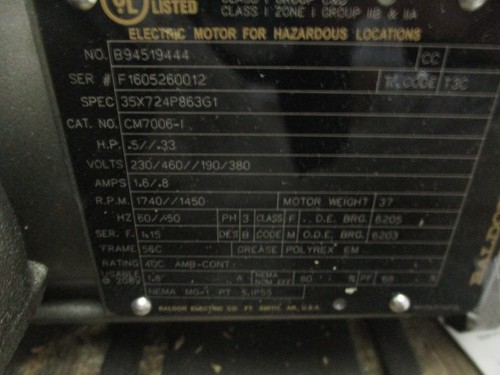 NUOVO MOTORE BALDOR RELIANCE HP.5.33 V 230/460 190/380 A 1.6/.8 CM7006-1 - Foto 8 di 8