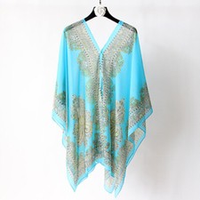 Bohemia Floral Women Sunscreen Chiffon Wrap Shawl Beach Cover Up Blouse Tops 1pc
