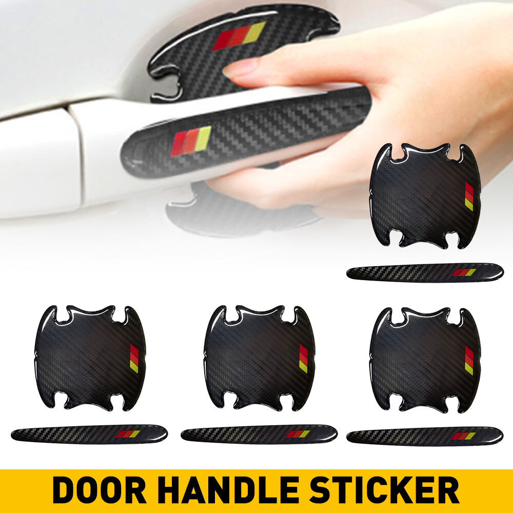8pcs Tri-Color Carbon Fiber Car Door Handle Protectors Anti-Scratch Film