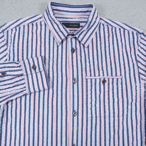 Dsquared2 Shirt Mens 50 Large Red White Blue Seersucker Textured Button Luxury - Picture 2 of 17