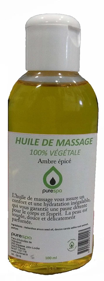 Huile de massage végétale parfum Ambre Épicé 100ml PURESPA by PURENAIL