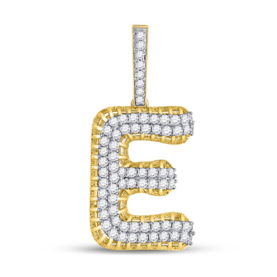 L U DIAMONDS 10K Yellow Gold Mens Diamond E Letter Charm Pendant 1-3/8 CT