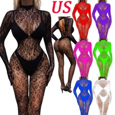Womens Full Body Leotard Party Unitard Footed Jumpsuit See Through Rompers
