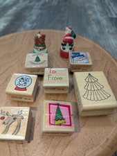 Wood Rubber Stamps 9 Craft Card Art Making Wooden Stamp Winter Snowman         