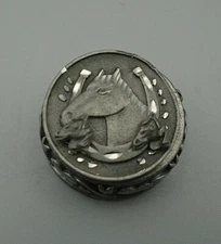 Vintage Torino Pewter Horse Brooch & Pierced Earring Trinket Box Set