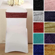 Metallic Spandex CHAIR SASHES Bows Ties Wedding Reception Decorations Dinner
