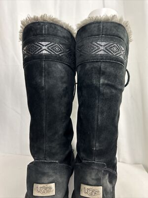 UGG Australia Sz 9 Tularose 3331 Black Suede Aztec $225 Sheepskin